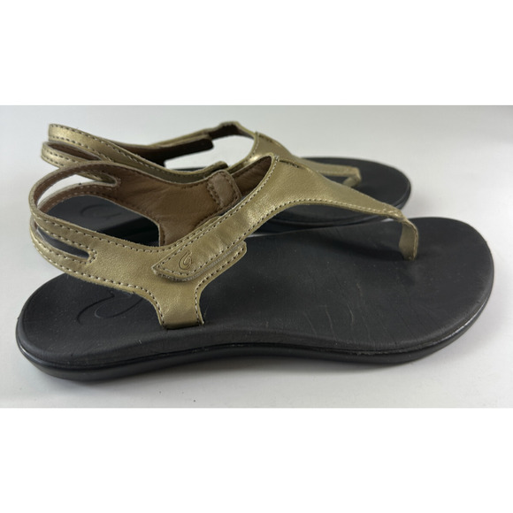 OluKai Comfort Eheu Slingback Thong Sandals Gold Metallic V-Strap Girls Size 3 - Picture 7 of 12